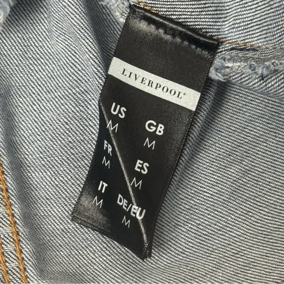 Liverpool Faded Blue Distressed Wide Long Sleeve Crop Denim Jean Jacket Medium - Picture 10 of 14